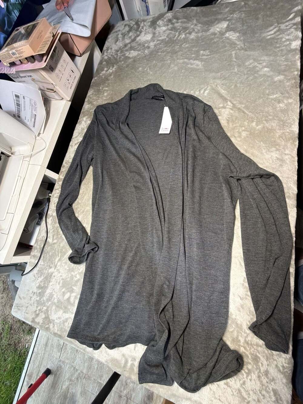 Love Cameron Los Angeles Women's Open Front Draped Cardigan, Dark Grey, Size 3X